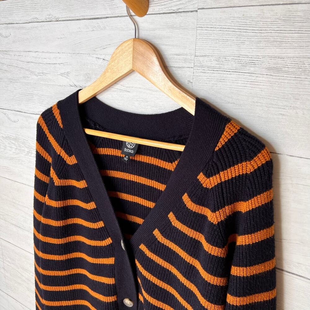 Bobeau Sweater Womens Size Medium Navy & Brown Striped Button Down Academia - Picture 9 of 16